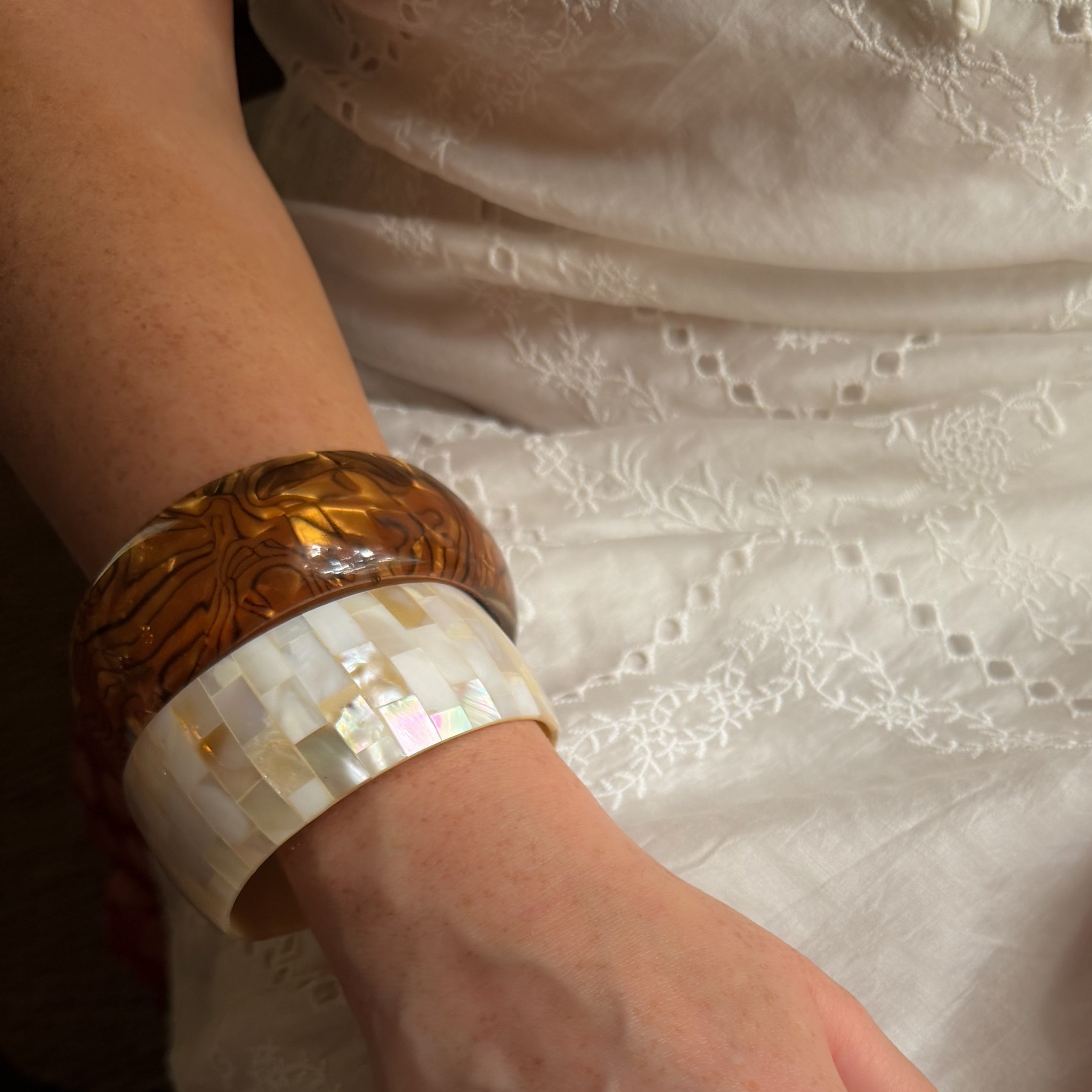 Cream Shell Mosaic Bangle