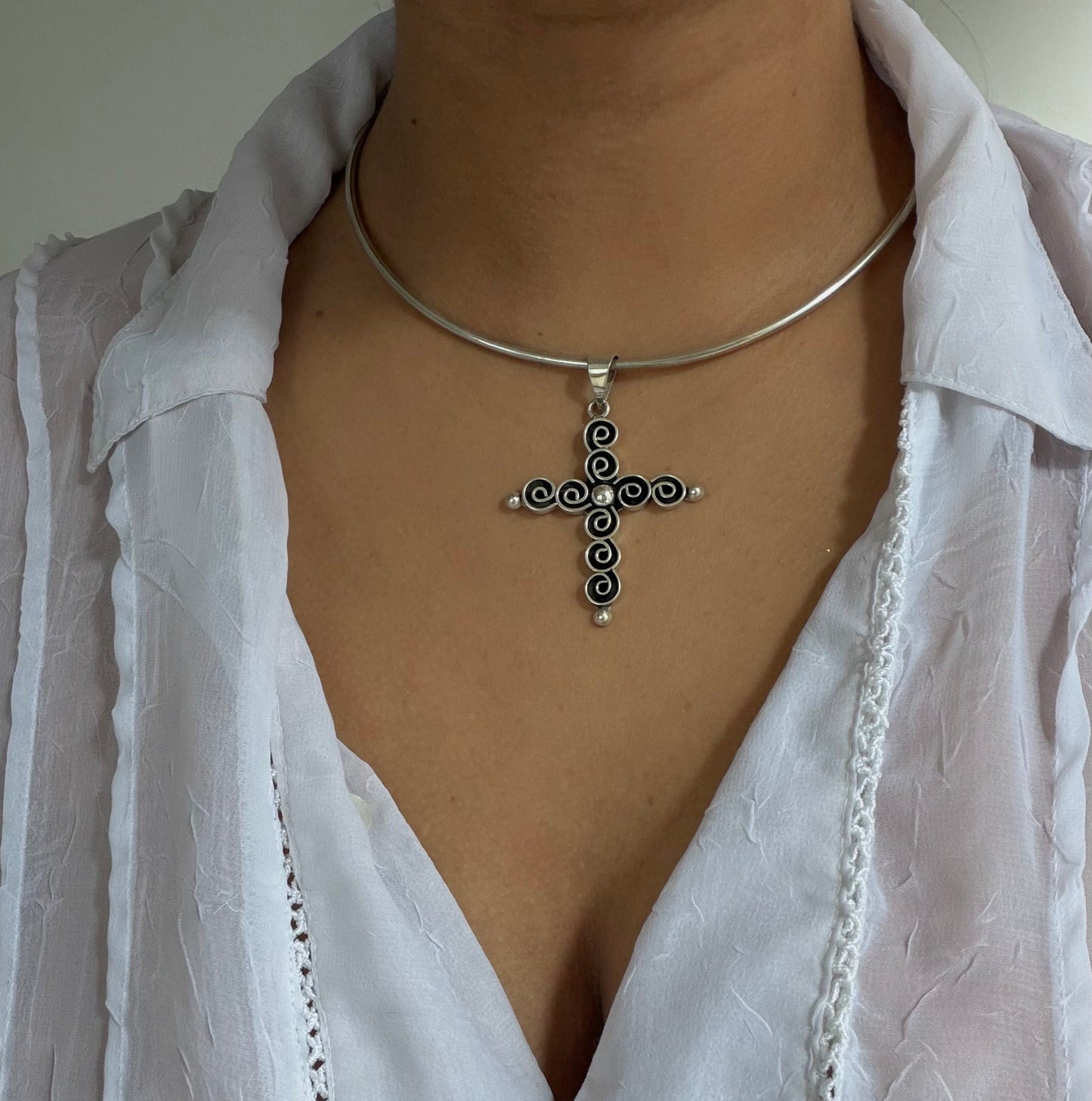 Swirl Cross Collar Necklace