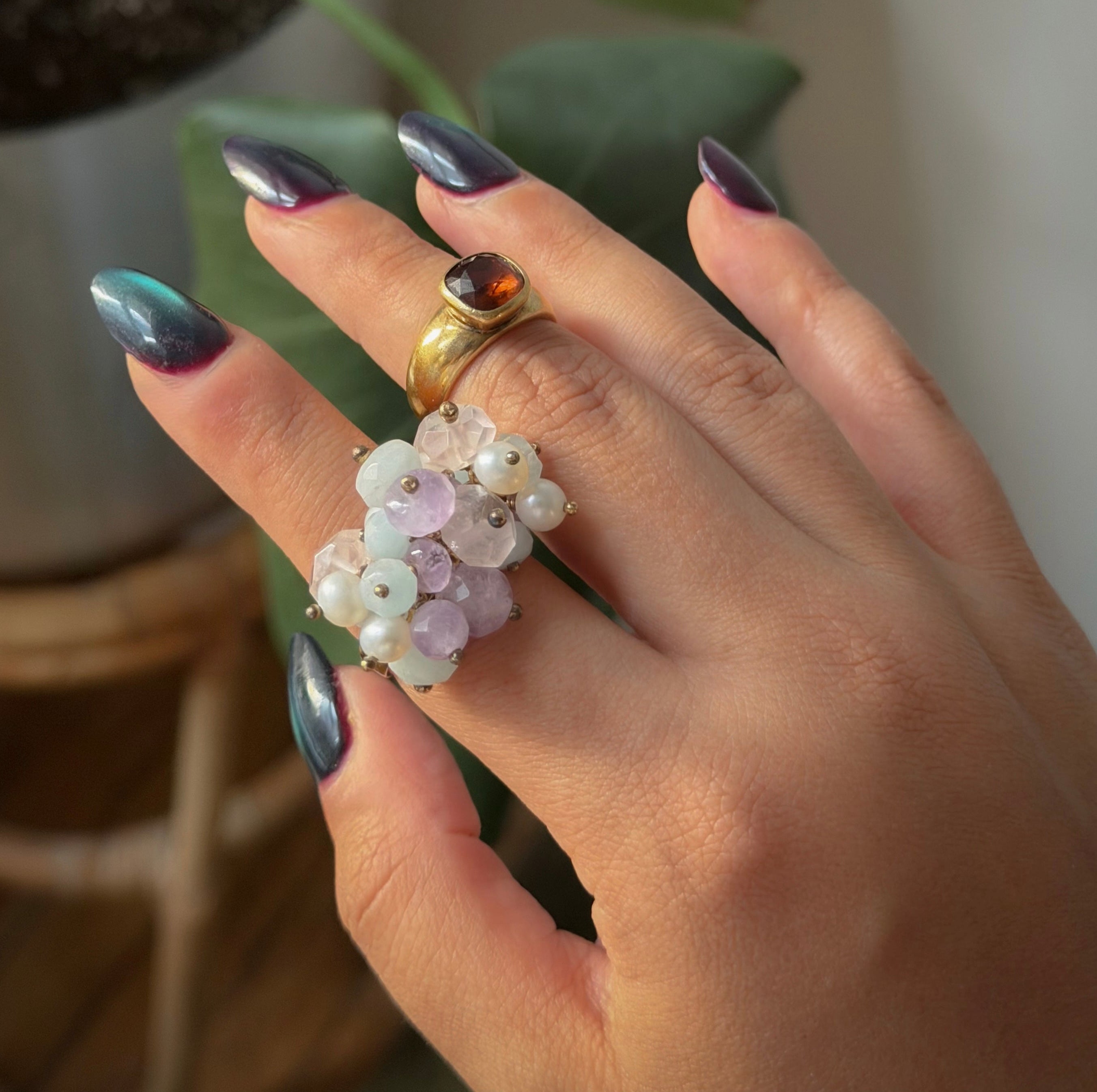 Gold Beaded Dangle Ring