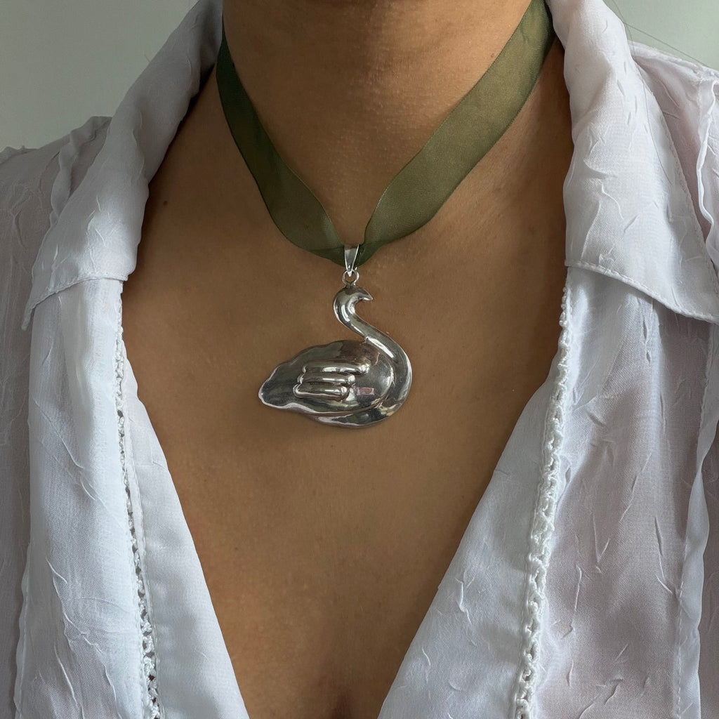 Swan Ribbon Necklace