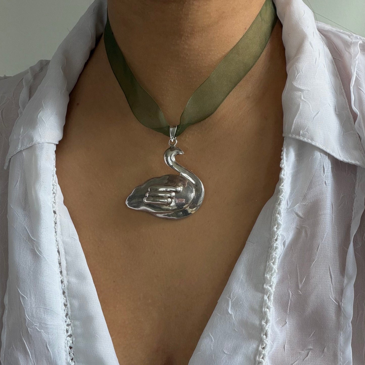 Swan Ribbon Necklace
