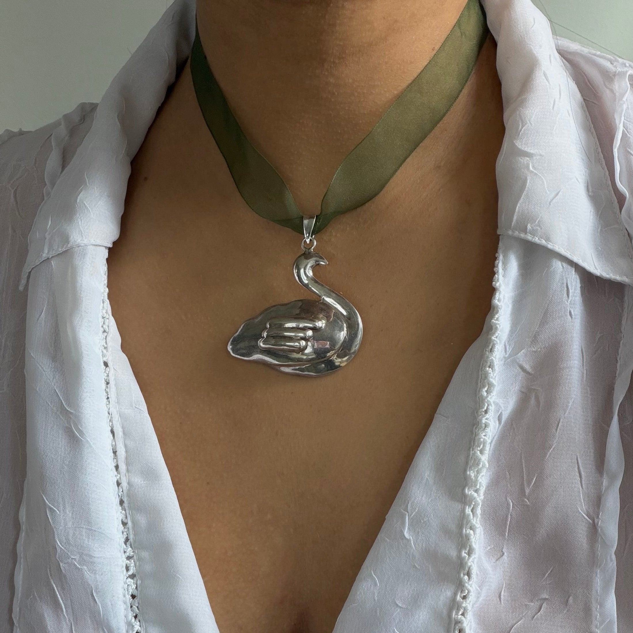 Swan Ribbon Necklace