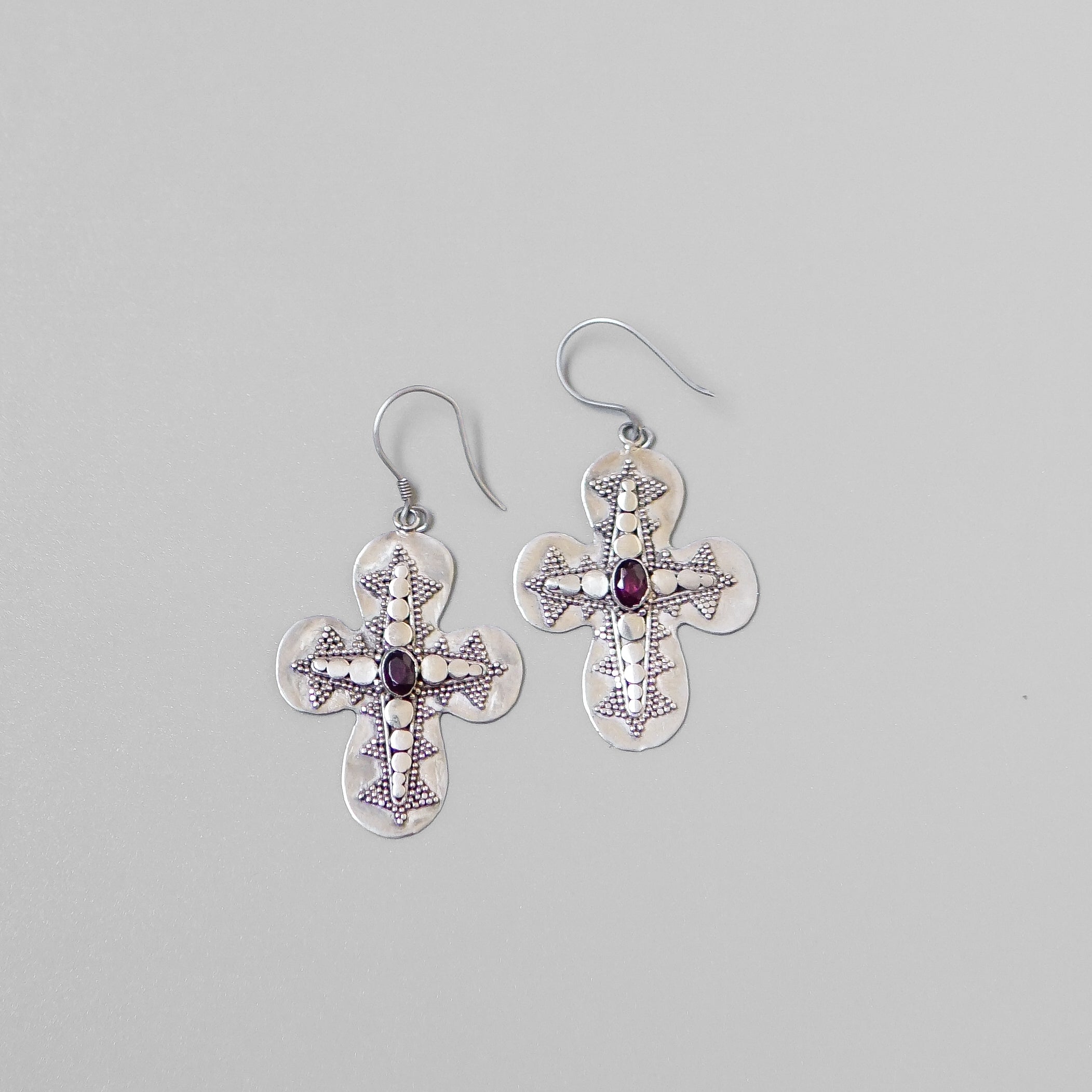 Garnet Cross Earrings